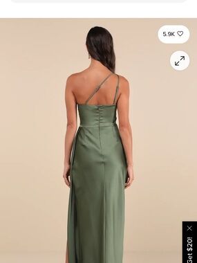 Lulu's Olive Green Satin One-Shoulder Evening Gown